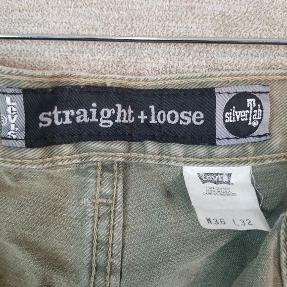 VTG Levis Silver Tab Men (36x32) Straight Loose Grey Jeans Y2K USA Distress (913 - Picture 12 of 16